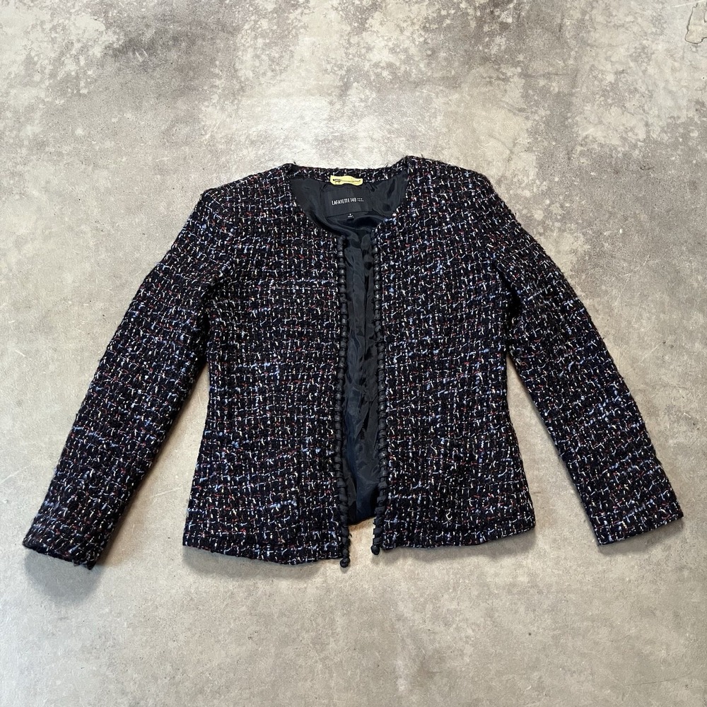 Lafayette 148 New York Blazer 2 Wool Blend Boucle Tweed Open Front Jacket